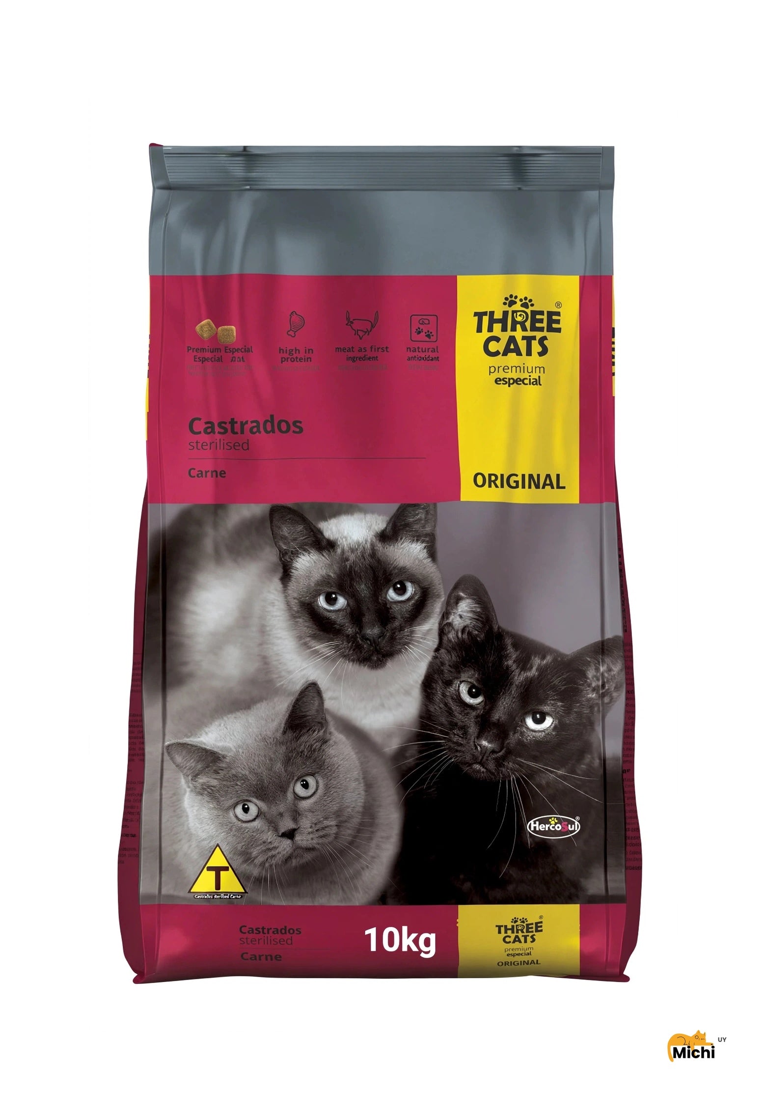 Three Cats Premium Especial Castrados Carne - 10kg - Original | Control Peso | Alta Proteína