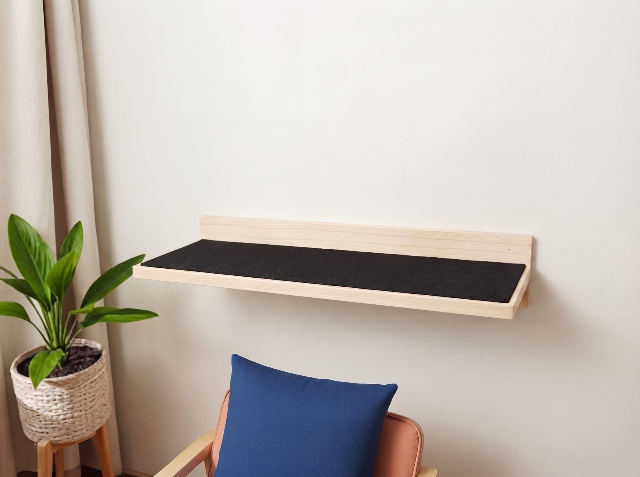 Repisa Plataforma Flotante para Gatos 50x20 cm - Madera Natural Tratada + Moqueta color a elección - Resistente y Minimalista