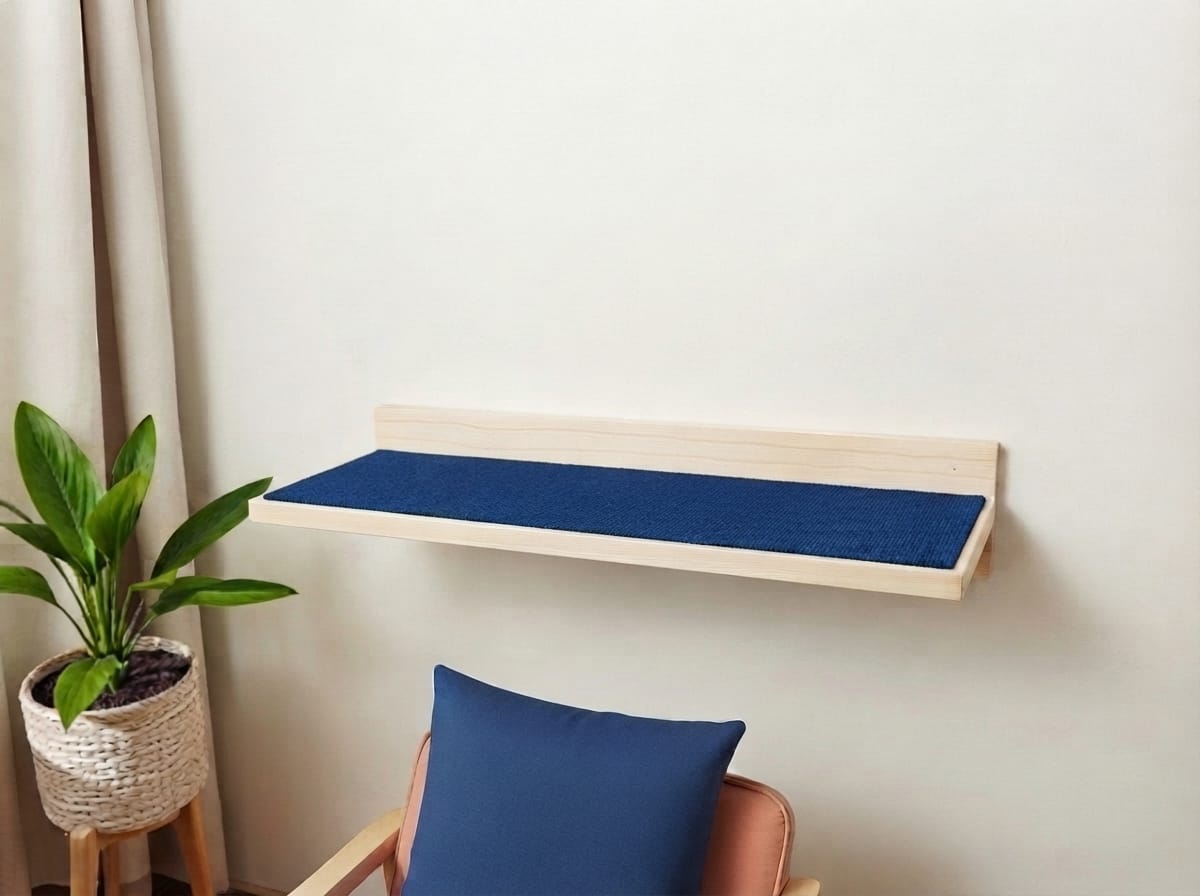 Repisa Plataforma Flotante para Gatos 50x20 cm - Madera Natural Tratada + Moqueta color a elección - Resistente y Minimalista