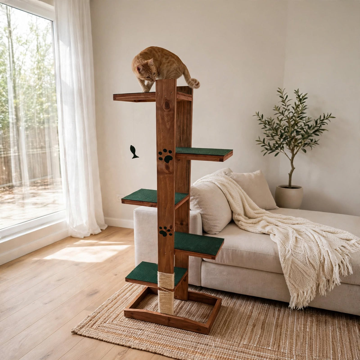 Rascador Gigante para Gatos 1,50m de Alto - Torre de Madera con Plataformas y Juguete