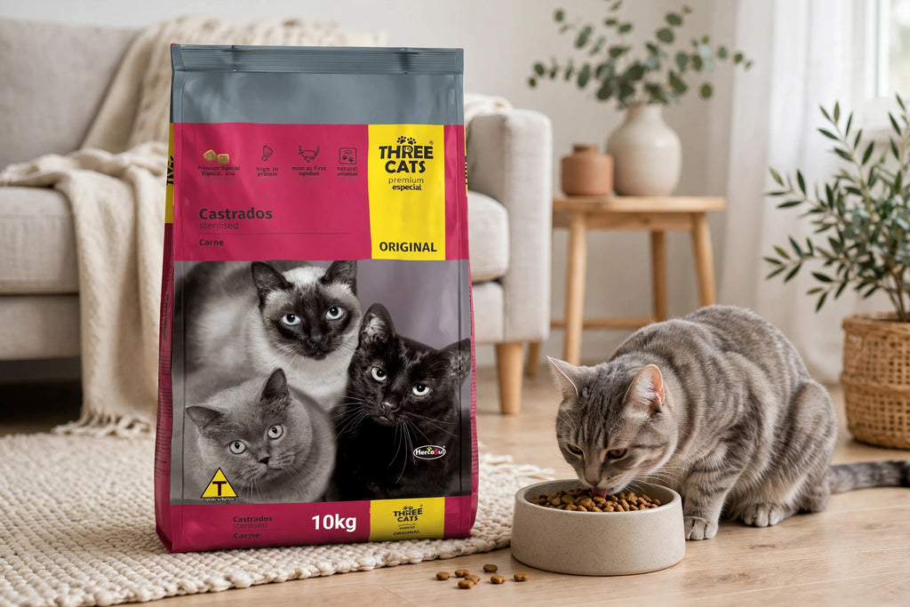 Three Cats Premium Especial Castrados Carne - 10kg - Original | Control Peso | Alta Proteína