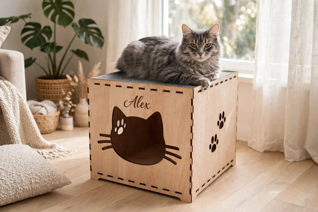 Casa para Gatos Personalizada con Rascador – 40 × 40 cm