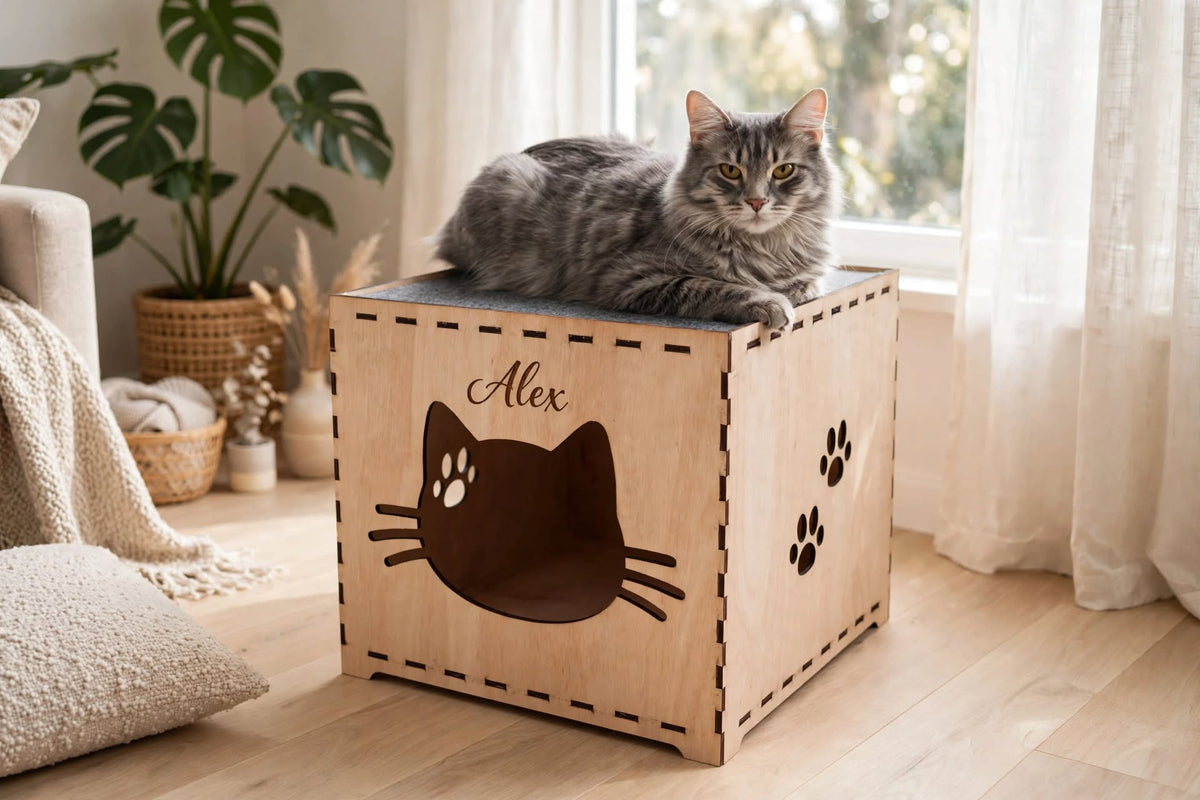 Casa para Gatos Personalizada con Rascador – 40 × 40 cm