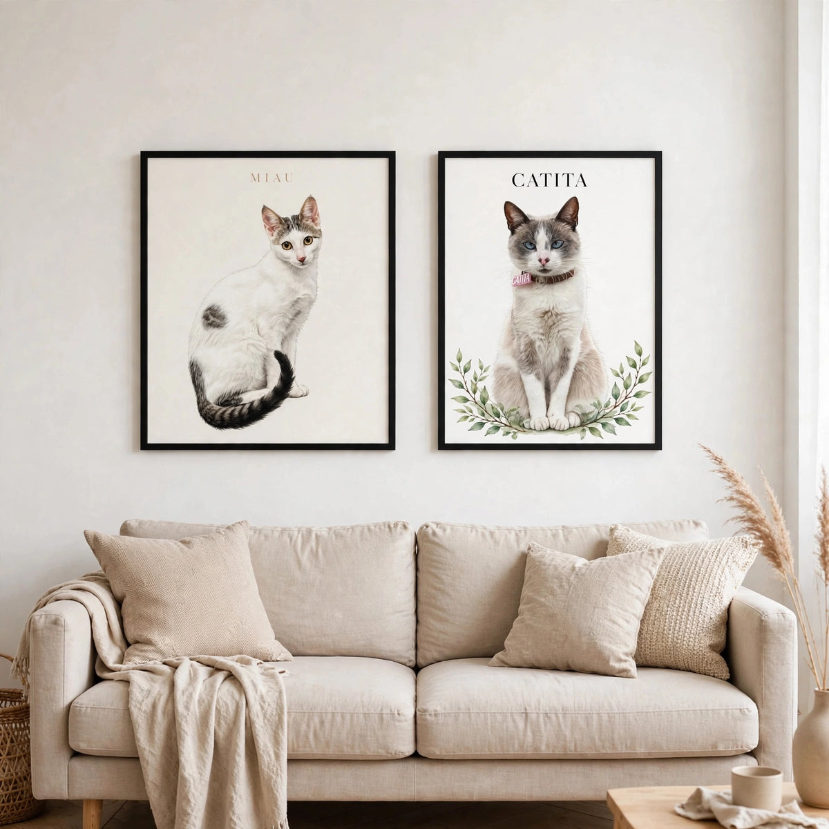 2 Cuadros Personalizado de Gato - 32x23 cm con Marco
