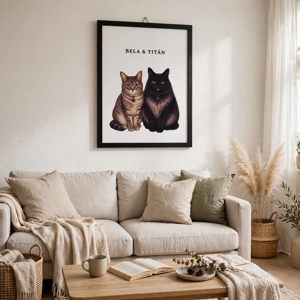 Cuadro Personalizado de Gato - 32x23 cm con Marco