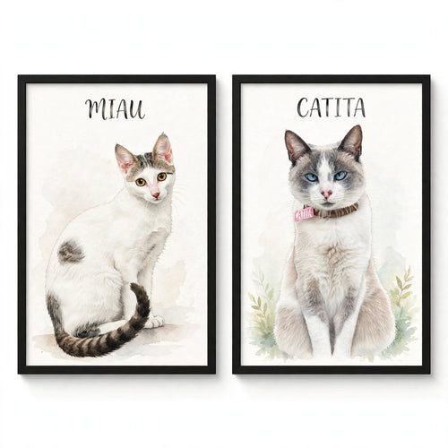 2 Cuadros Personalizado de Gato - 32x23 cm con Marco