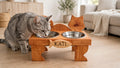 Comedero Elevado Personalizado para Gatos - Madera Natural con Nombre Grabado | 2 Bowls Acero Inoxidable